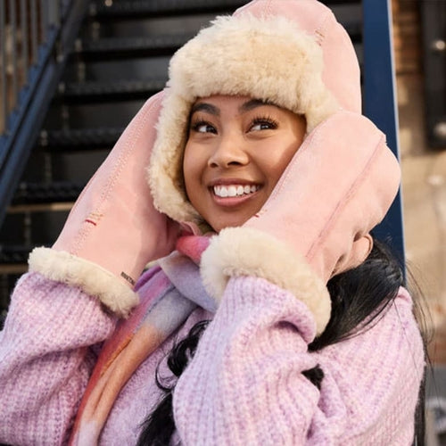 Minnetonka Sheepskin Bomber Hat - Pink