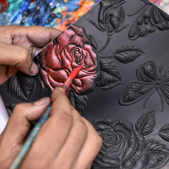 Anuschka Tooled Rose Black Slim Shoulder Hobo