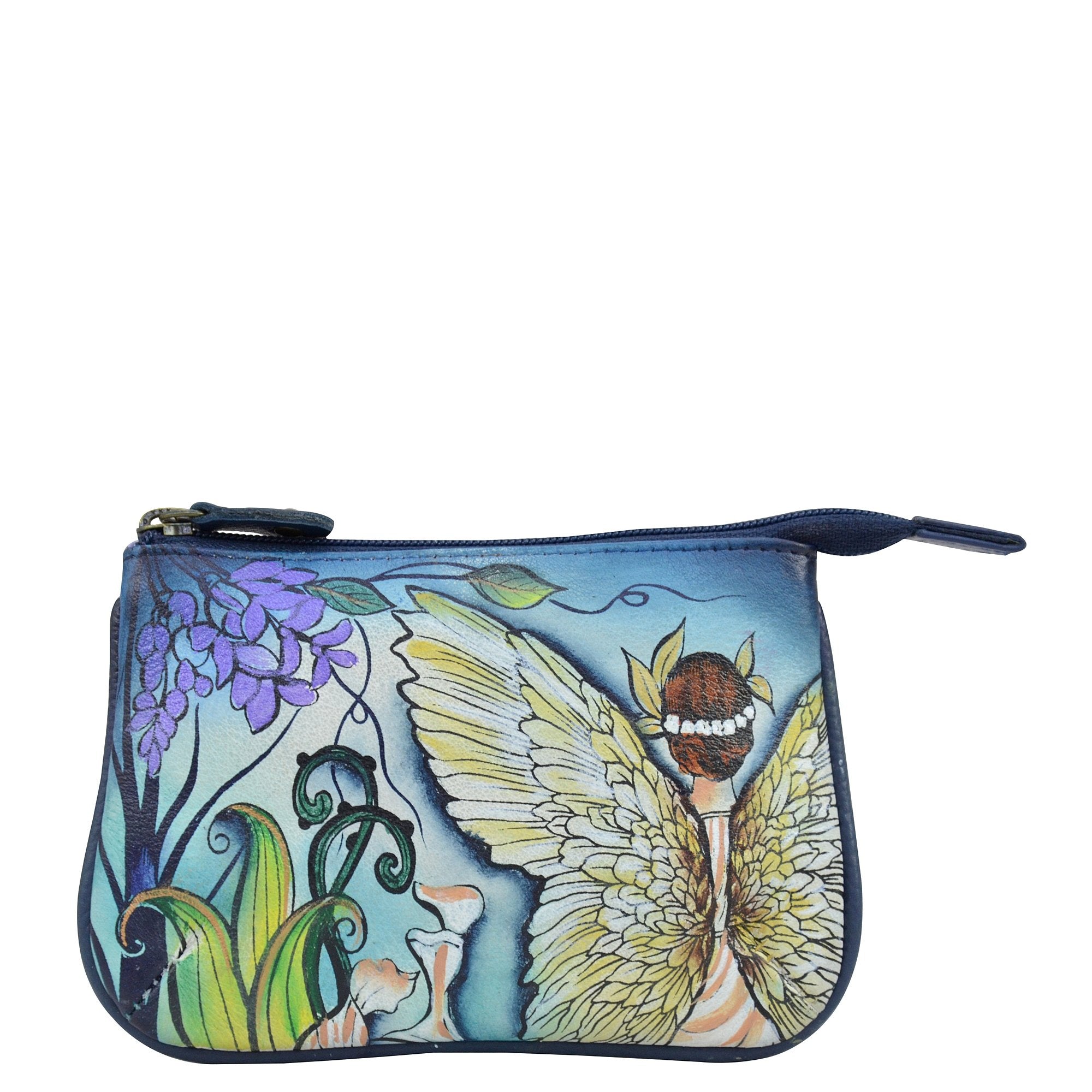 Portafoglio Donna In Vera Pelle Dipinto A Mano – Anuschka Modello Enchanted Garden – 100% Pelle Bovina – Chiusura Con Bottone