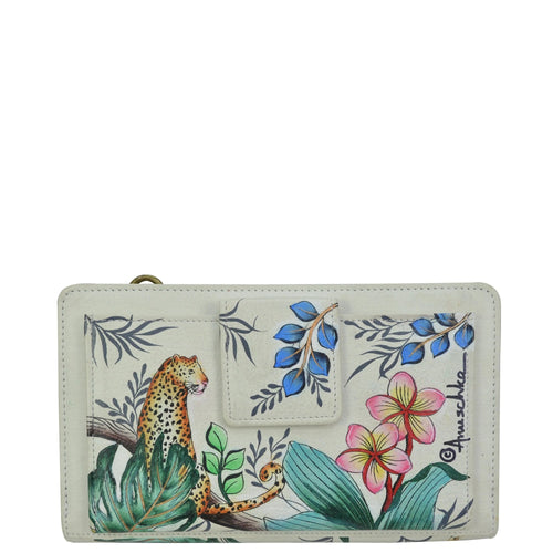 Anuschka Jungle Queen Ivory Organizer Wallet Crossbody