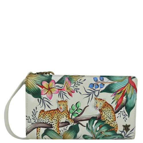 Anuschka Jungle Queen Ivory Organizer Wallet Crossbody