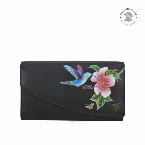 Anuschka Hummingbird Black Accordion Flap Wallet