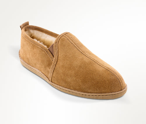Minnetonka Twin Gore Sheepskin Slipper - Golden Tan