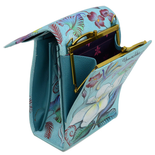 Anuschka Jardin Bleu Triple Compartment Crossbody Organizer
