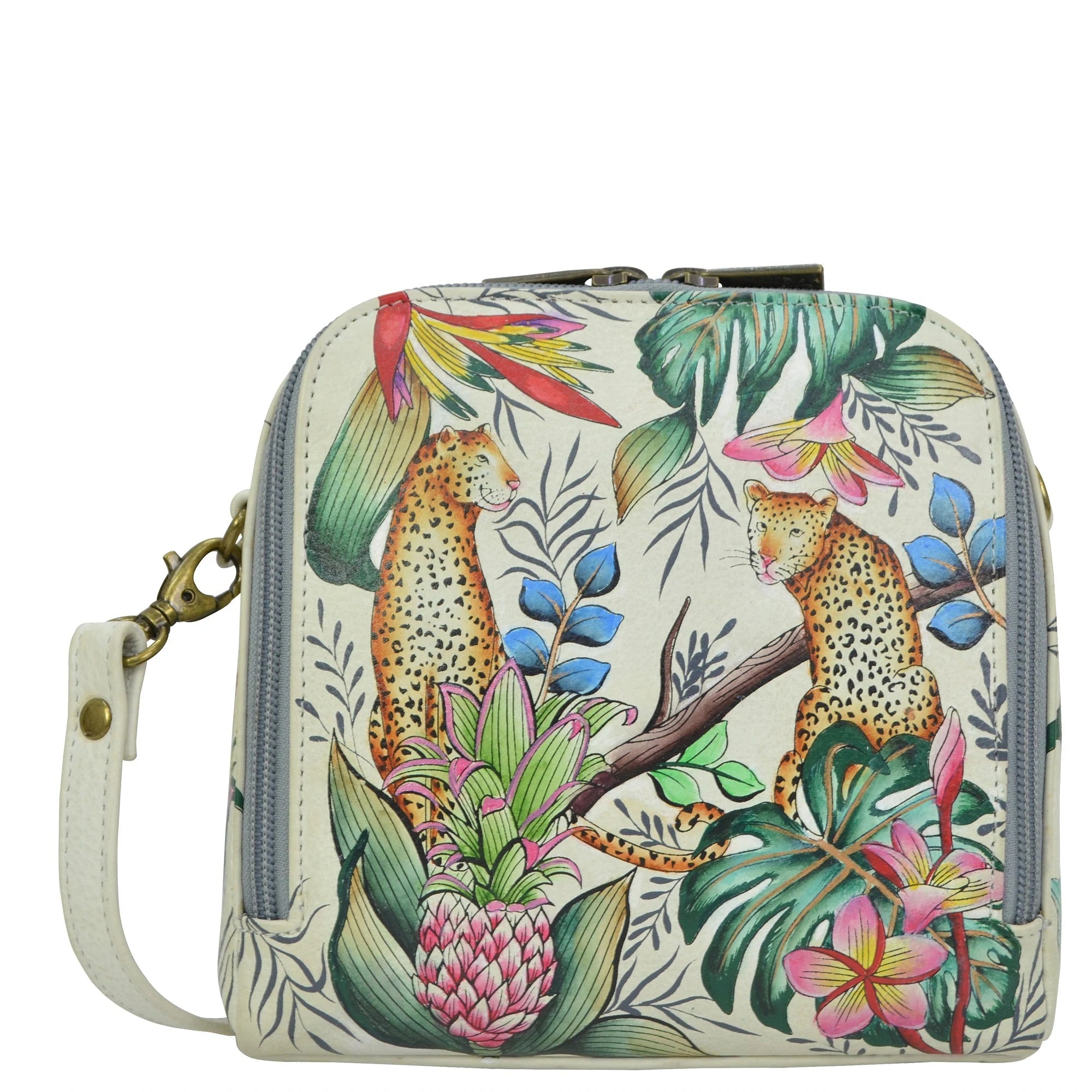 Anuschka Hand-Painted Genuine Leather Wallet - Rainforest Design, RFID Protection, Adjustable Strap
