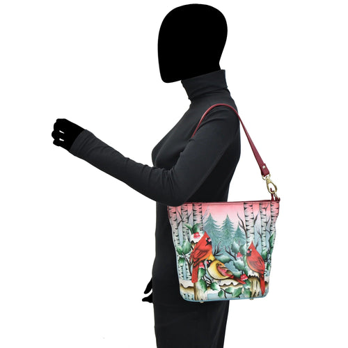 Anuschka Snowy Cardinal Tall Bucket Hobo