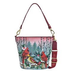 Anuschka Snowy Cardinal Tall Bucket Hobo
