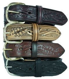 1.5" Oak Leaf Embossed Skirting Leather Western Belt