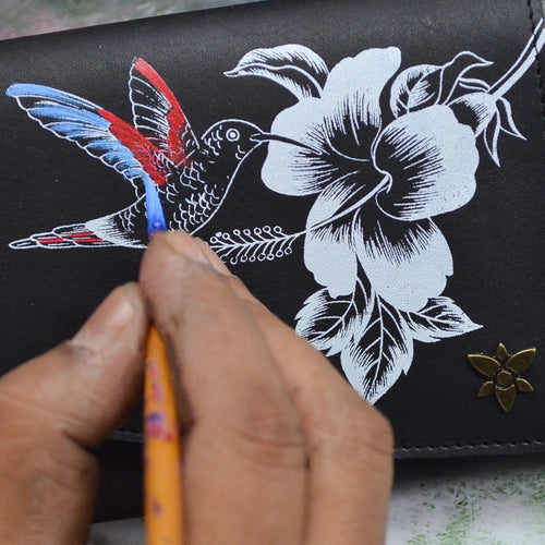 Anuschka Hummingbird Black Accordion Flap Wallet