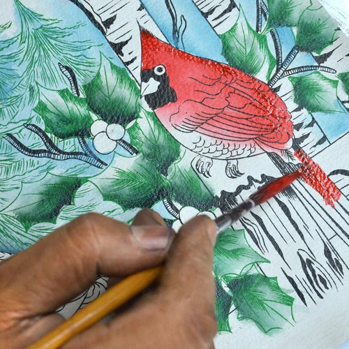 Anuschka Snowy Cardinal Tall Bucket Hobo