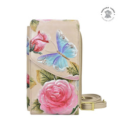 Anuschka Tooled Rose Almond Crossbody Phone Case