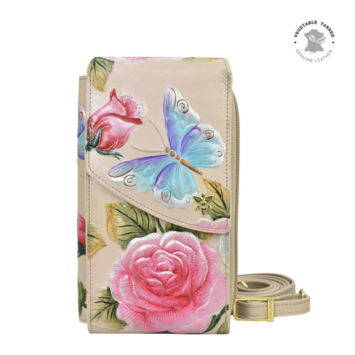 Anuschka Tooled Rose Almond Crossbody Phone Case