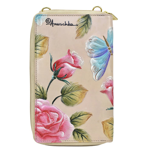 Anuschka Tooled Rose Almond Crossbody Phone Case