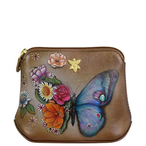 Anuschka Butterfly Blooms Bronze Multi Purpose Zip Pouch