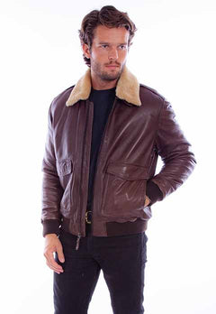 Aviation Bomber Brown Leather Jacket