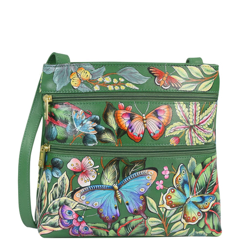 Anuschka Dancing Leaves Double Zip Crossbody