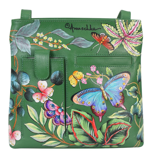 Anuschka Dancing Leaves Double Zip Crossbody