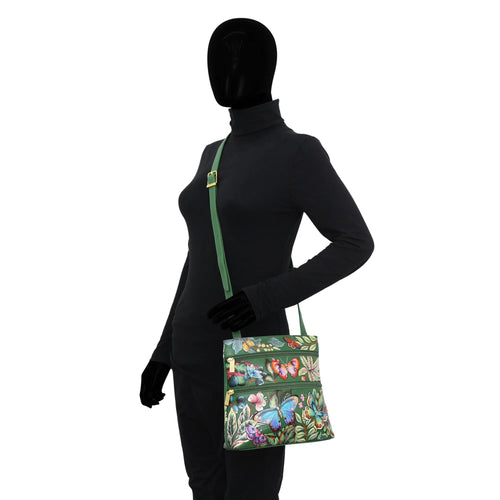 Anuschka Dancing Leaves Double Zip Crossbody
