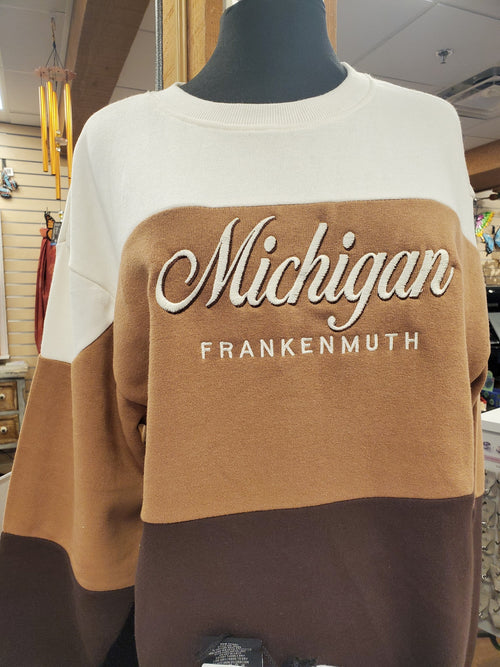 Frankenmuth MI Sweatshirt - Brown and Cream Colorblock