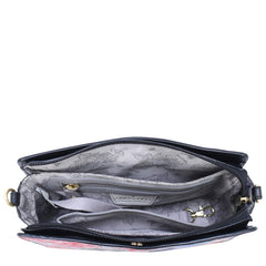 Anuschka Tooled Rose Black Triple Compartment Crossbody