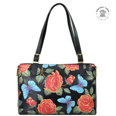 Anuschka Tooled Rose Black Shopper Tote