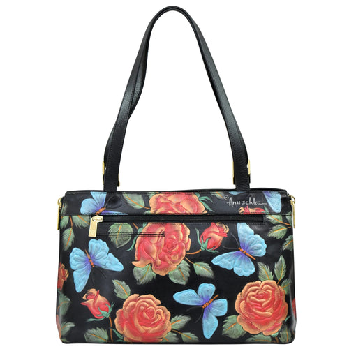 Anuschka Tooled Rose Black Shopper Tote