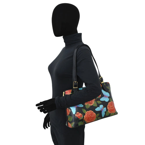 Anuschka Tooled Rose Black Shopper Tote