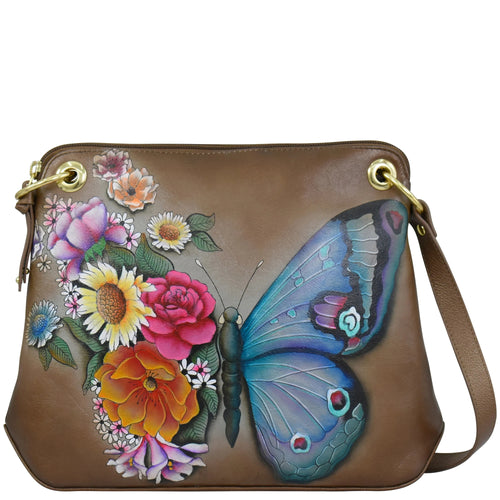 Anuschka Butterfly Blooms Bronze Crossbody Sling Bag