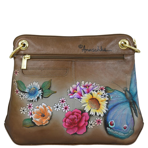 Anuschka Butterfly Blooms Bronze Crossbody Sling Bag