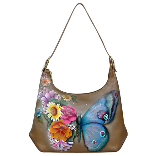 Anuschka Butterfly Blooms Bronze Slip Shoulder Hobo