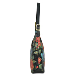 Anuschka Tooled Rose Black Slim Shoulder Hobo