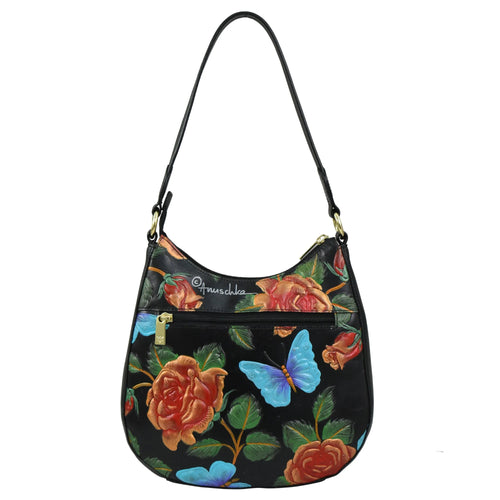 Anuschka Tooled Rose Black Large Hobo