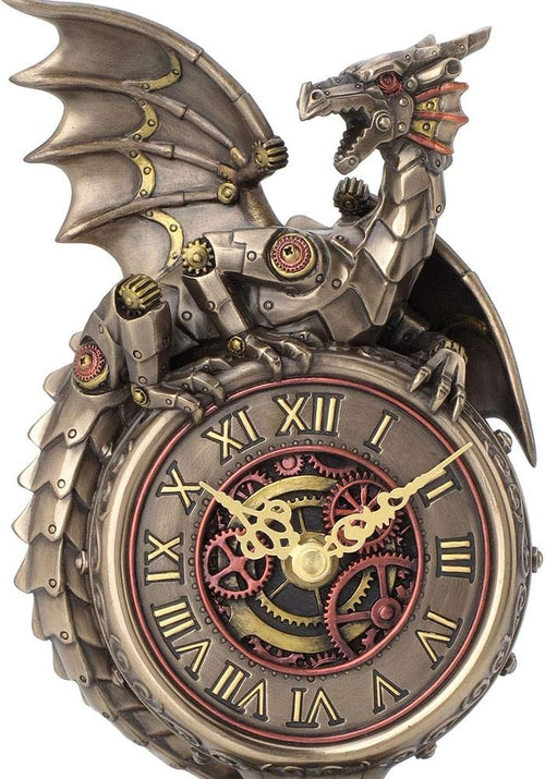 gear clock Steampunk Dragon Bronze Finish Table Clock With Moving Clockworks