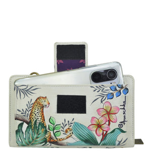 Anuschka Jungle Queen Ivory Organizer Wallet Crossbody
