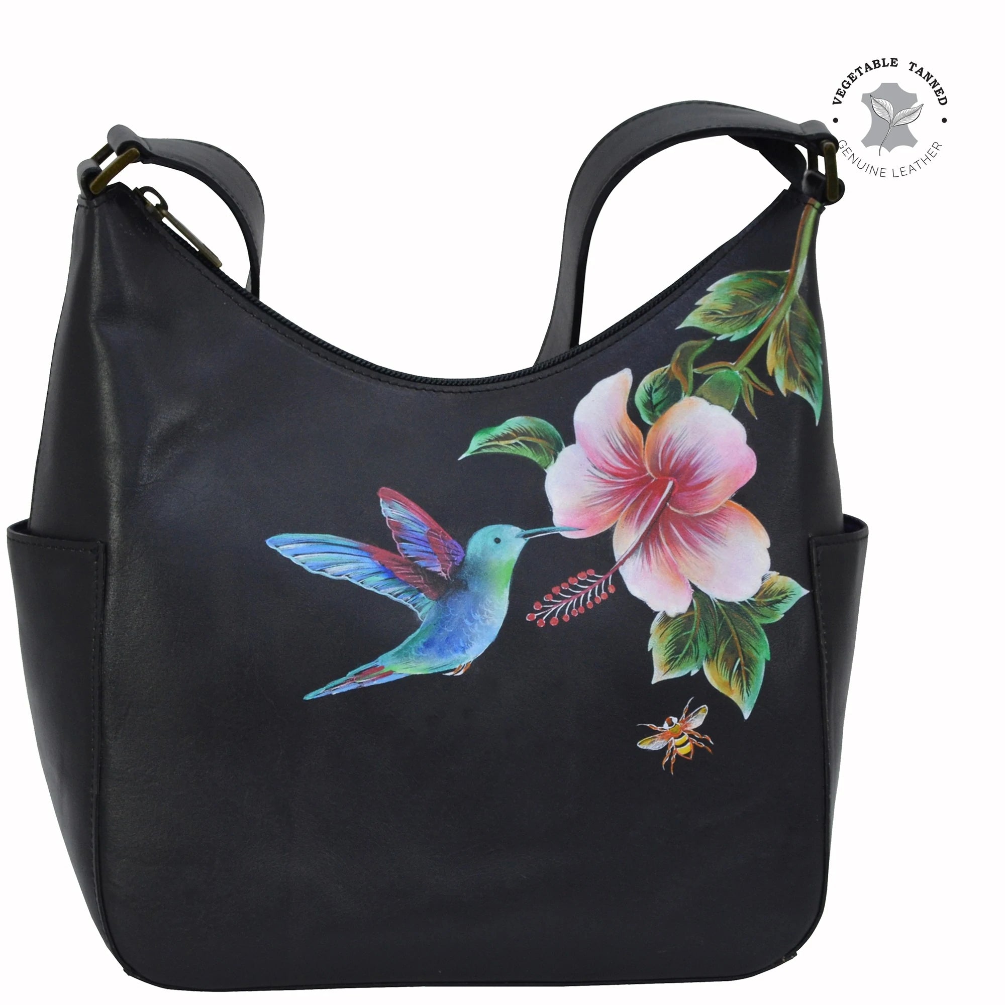 Anuschka Hummingbird Black Classic Hobo The Covered Bridge and Leather Shop