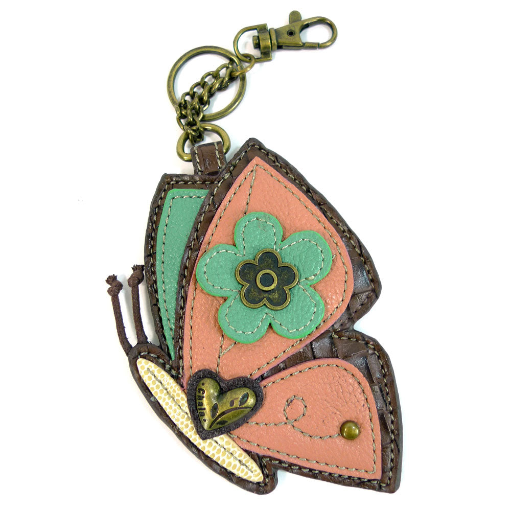 Attachable Pink and Teal Butterfly Coin Purse and Key Fob 