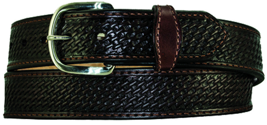 1.5'' Basketweave Stamped Skirting Leather Western Belt