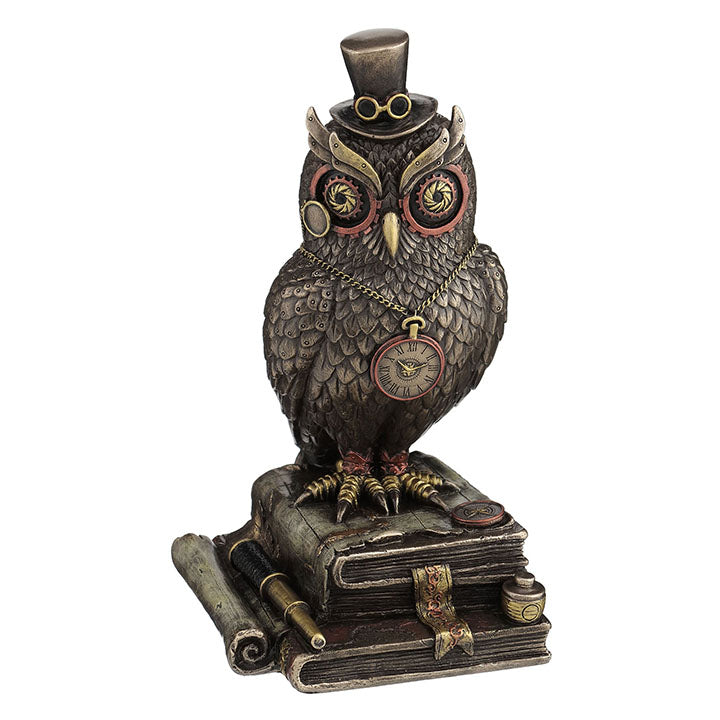steampunk Owl Perching on Books while Wearing a Top Hat
