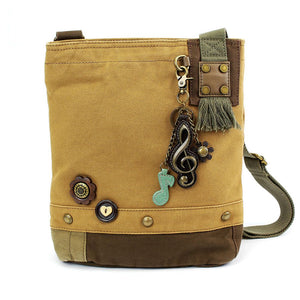 Treble Clef Patch Crossbody with Metal Charm - Light Brown