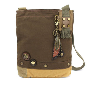 Feather Patch Crossbody with Metal Charm - Dark Brown