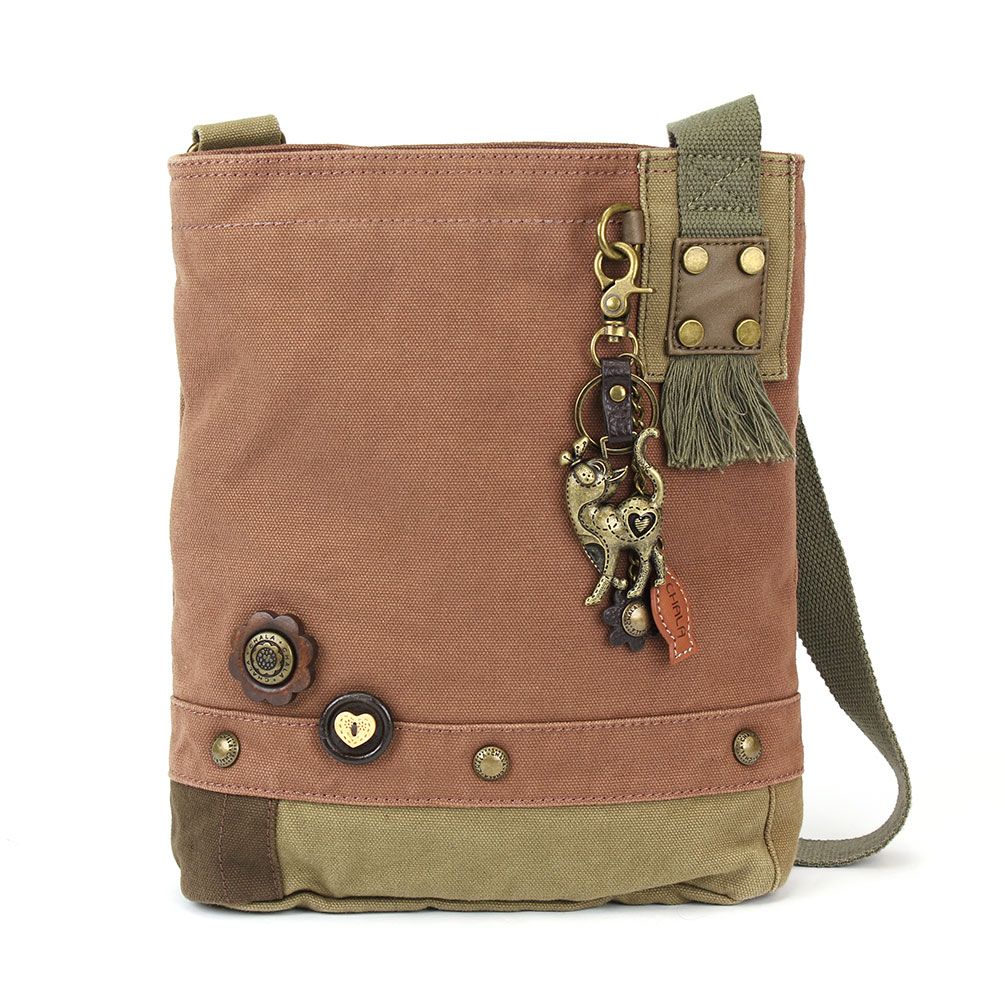 Cat Patch Crossbody with Metal Charm - Mauve