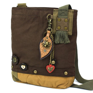 Spider Patch Crossbody with Metal Charm - Dark Brown